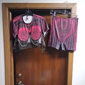 Pink and Black Patterned Two-Piece Set